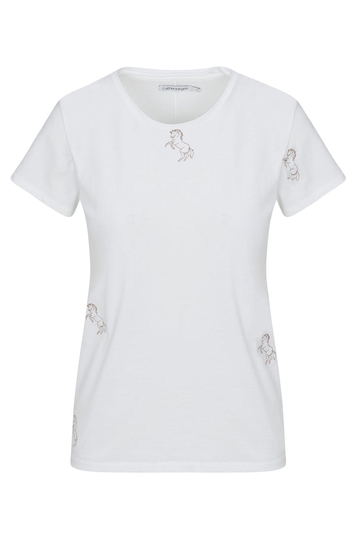 Embroidered Cotton T-Shirt White Horse