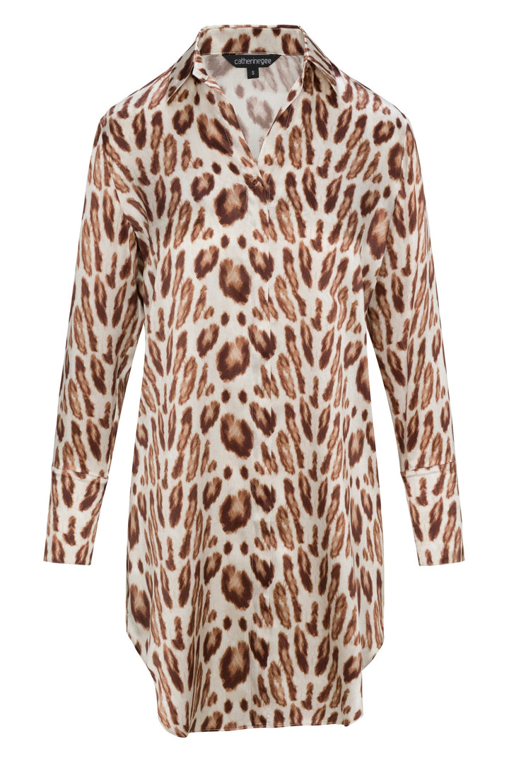Daria Silk Shirt Dress - Oat Leopard