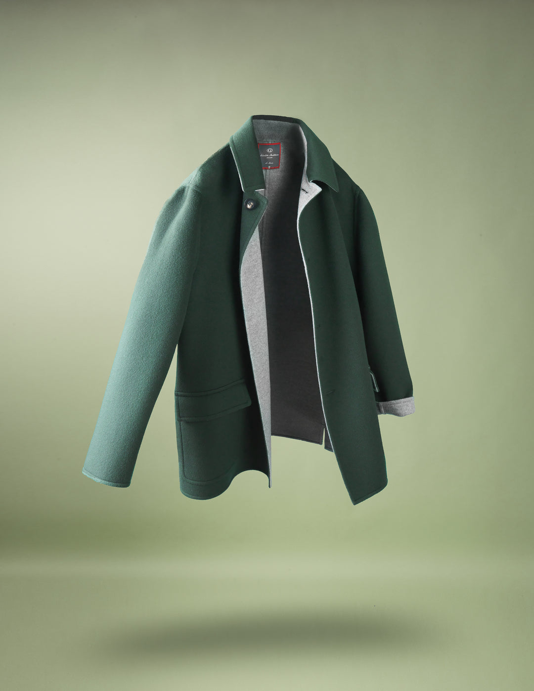 Reversible Cashmere Car Coat in Green and Grey