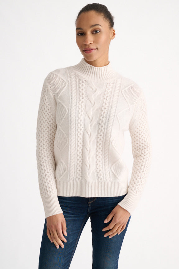 Cashmere Mixed Cable Mock Sweater