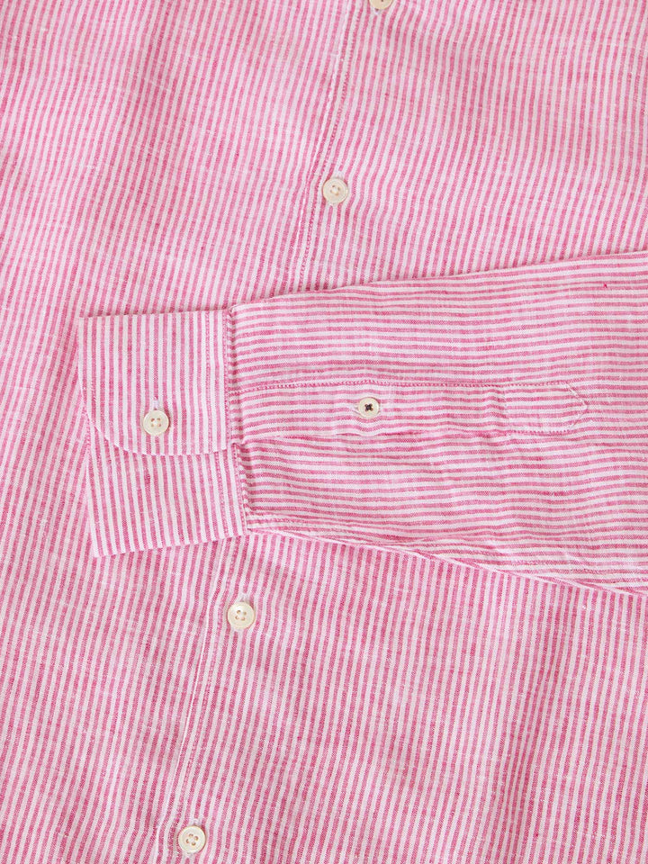 Morgan Medium Stripe Linen Shirt Aqua