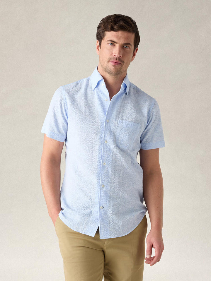 Morgan Short Sleeve Paisley Seersucker Shirt Light Blue