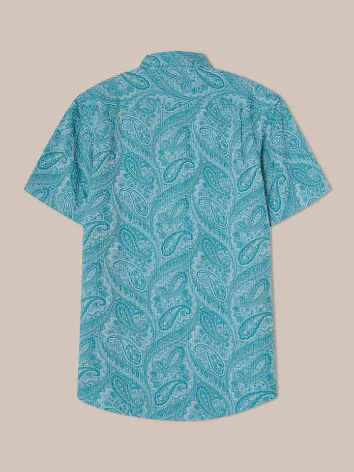 Morgan Short Sleeve Paisley Seersucker Shirt Teal