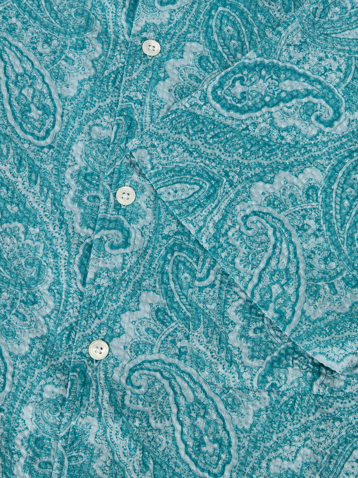 Morgan Short Sleeve Paisley Seersucker Shirt Teal