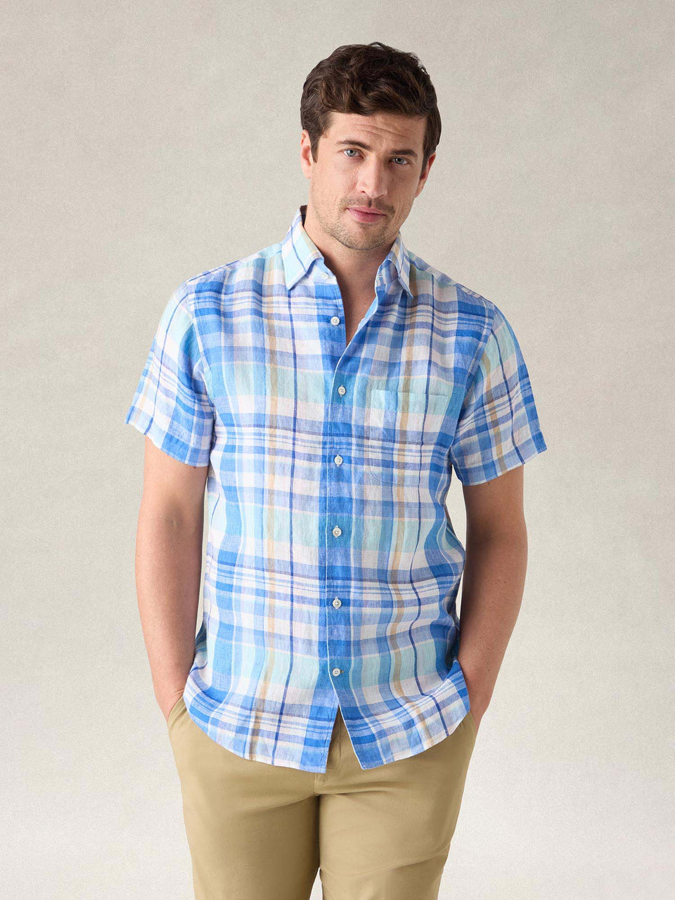 Morgan Plaid Linen Short Sleeve Sport Shirt