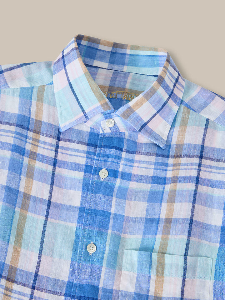 Morgan Plaid Linen Short Sleeve Sport Shirt