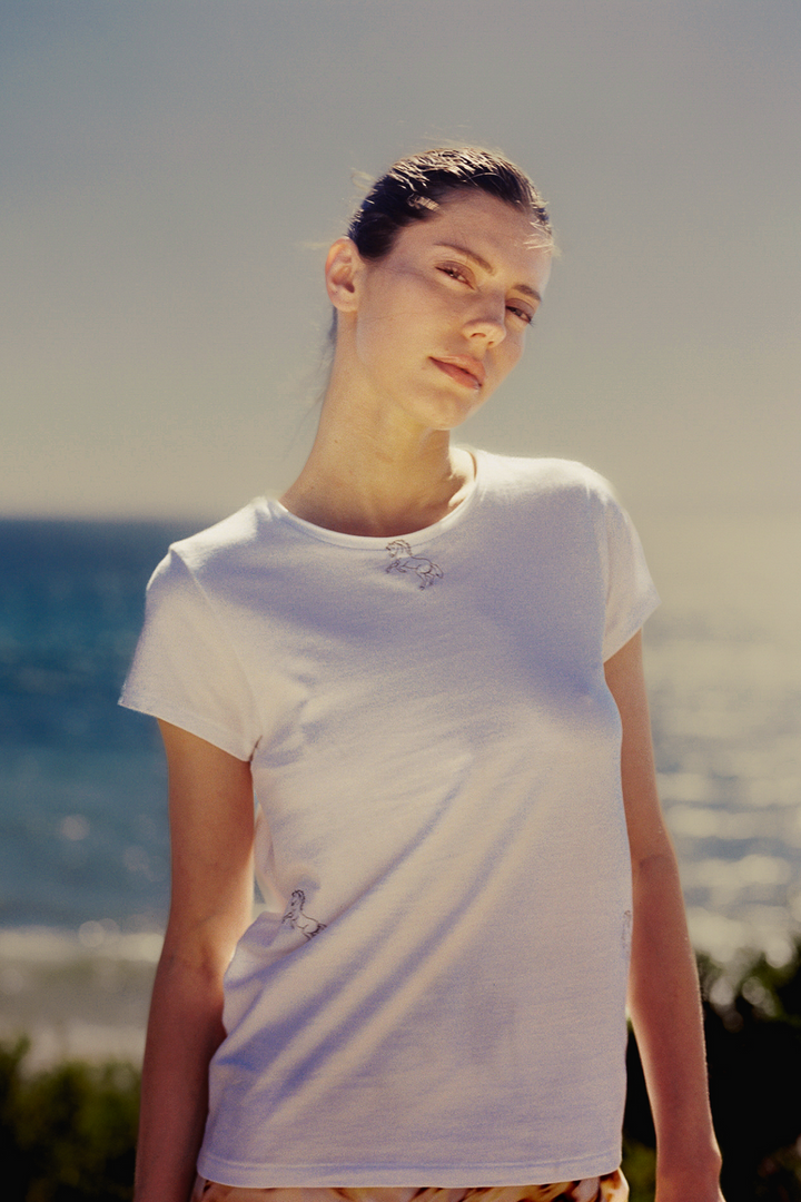 Embroidered Cotton T-Shirt White Horse