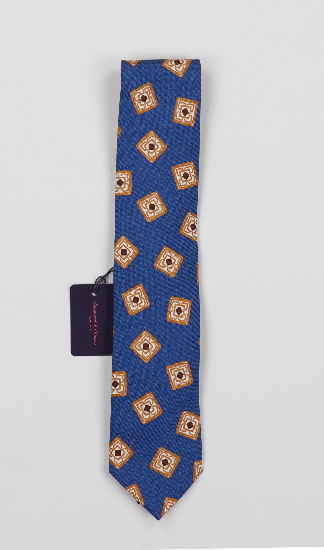 Seaward & Stearn Silk Printed Necktie - Blue Geometric