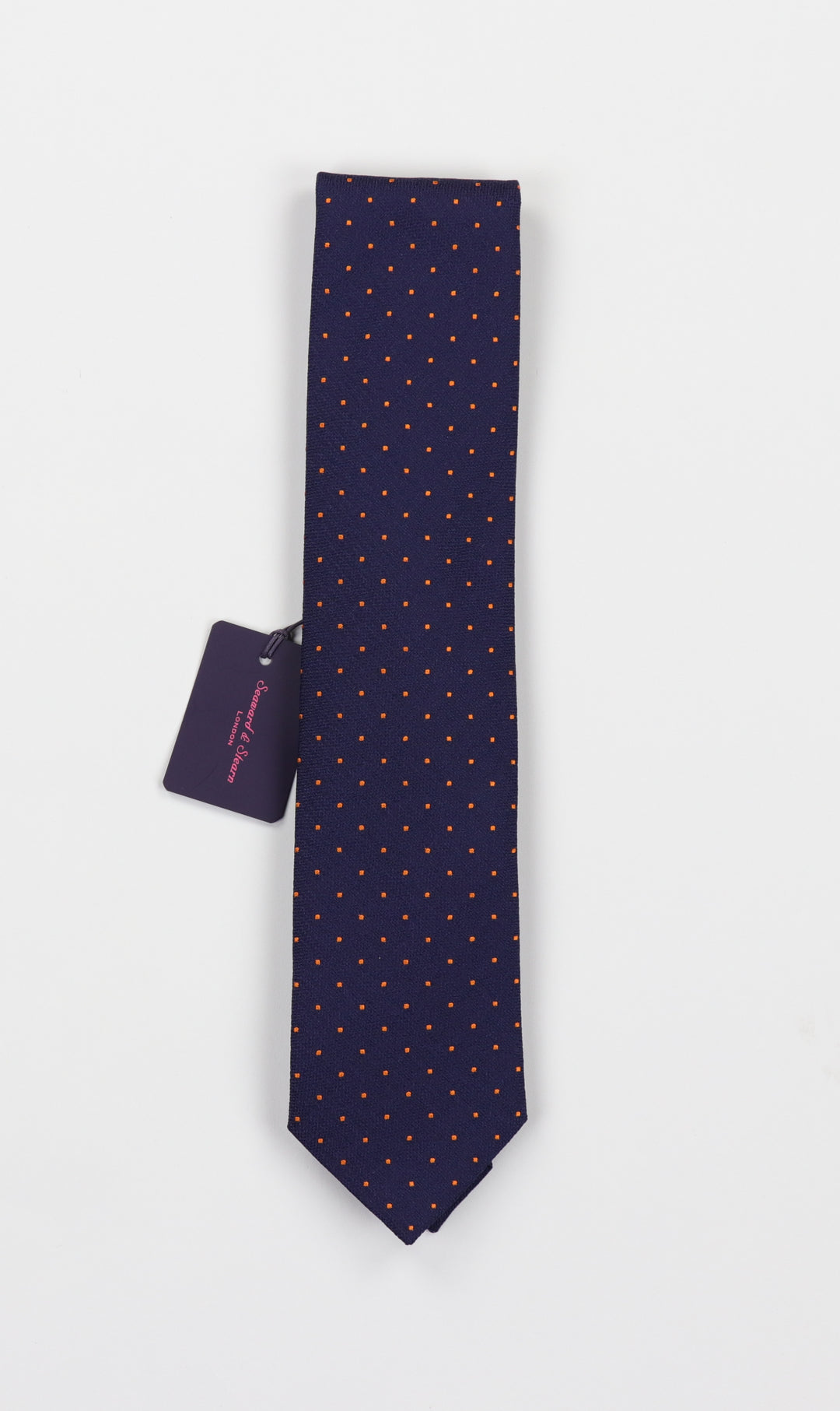 Seaward & Stearn Silk & Linen Necktie - Navy Dots