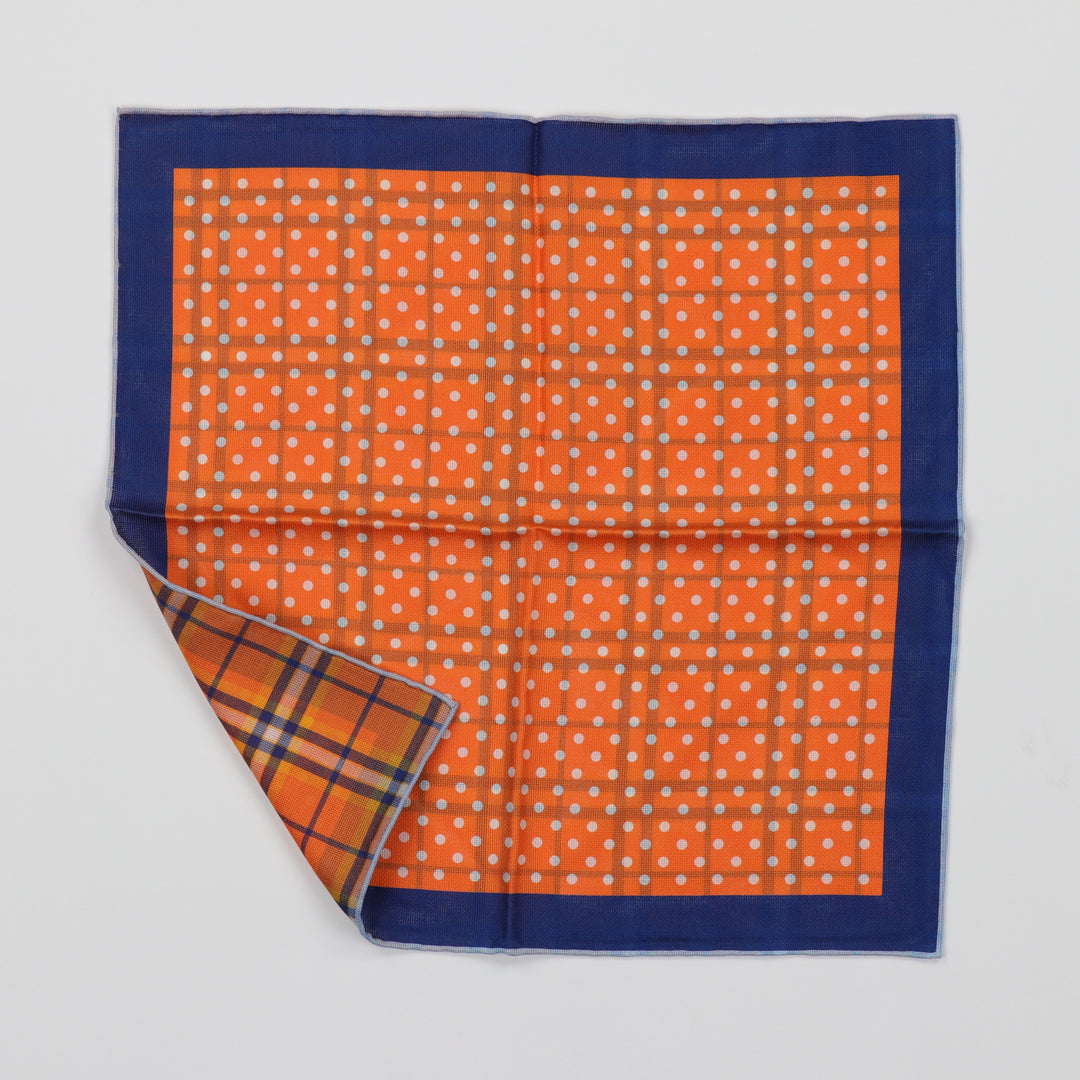 Seaward & Stearn Reversible Pocket Square - Orange Dots/Plaid
