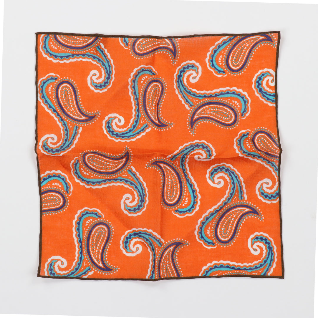 Seaward & Stearn Linen Pocket Square - Orange Paisley
