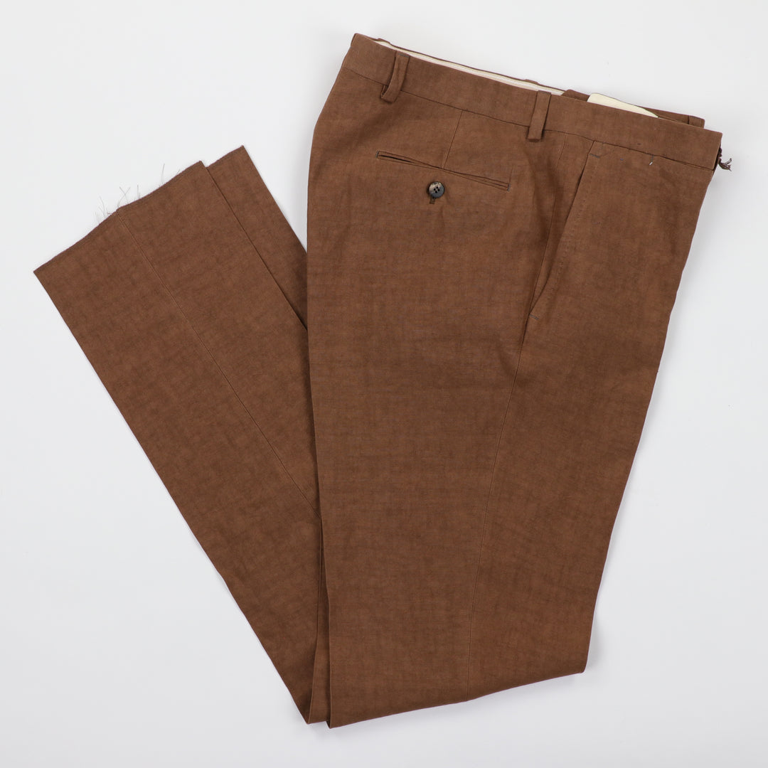 Linen Flat Front Trouser in Rust