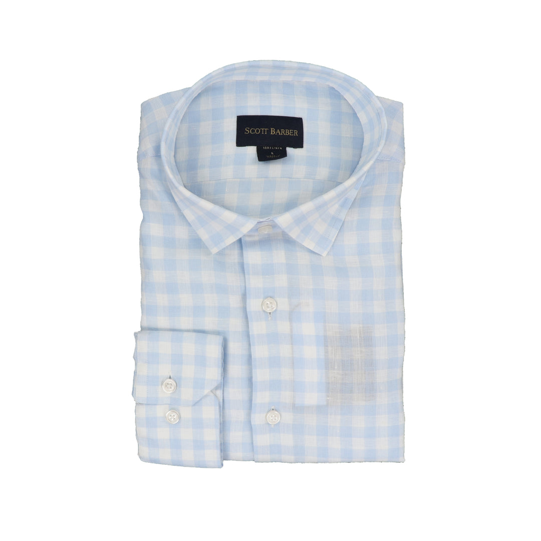 Pure Linen Gingham in Sky Blue