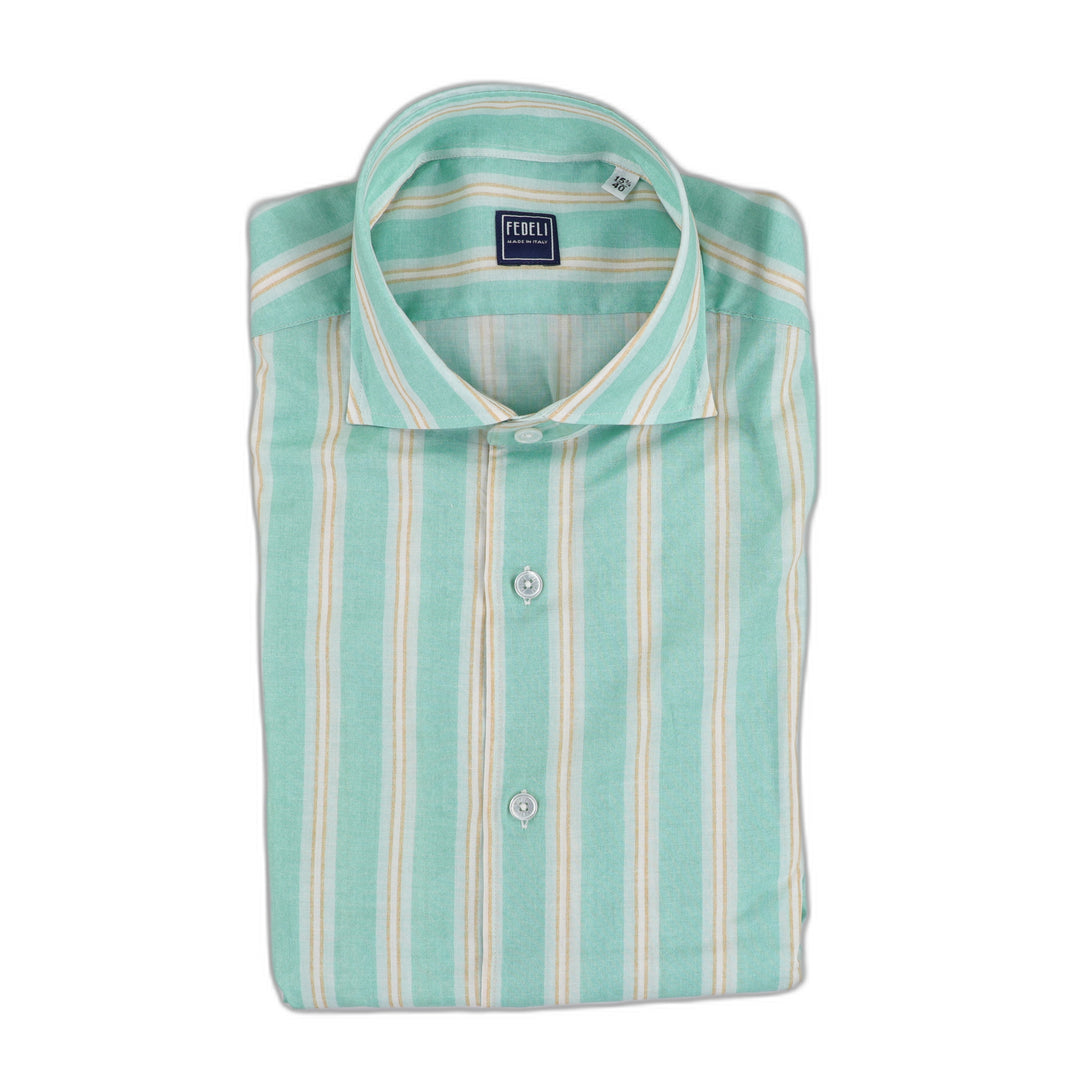 Sean Panamino Cotton Blend Printed Sport Shirt in Green Stripe 40 (M) Sean Panamino Cotton Blend Printed Sport Shirt in Green Stripe 40 (M)
