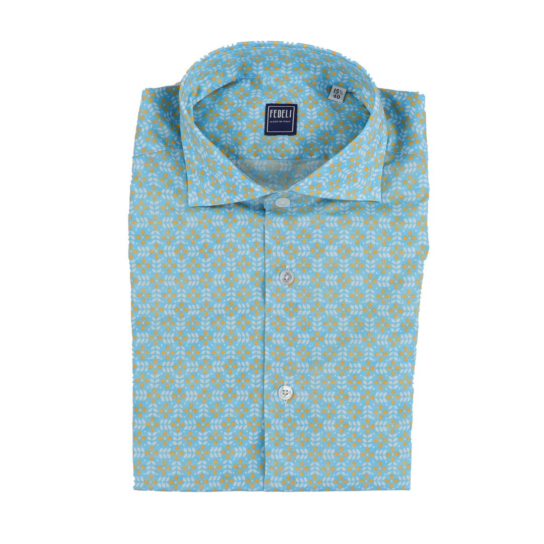 Sean Panamino Cotton Blend Printed Sport Shirt in Bright Blue