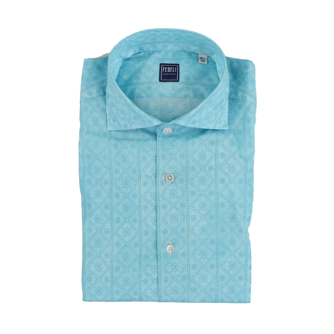 Sean Panamino Cotton Blend Printed Sport Shirt in Aquamarine