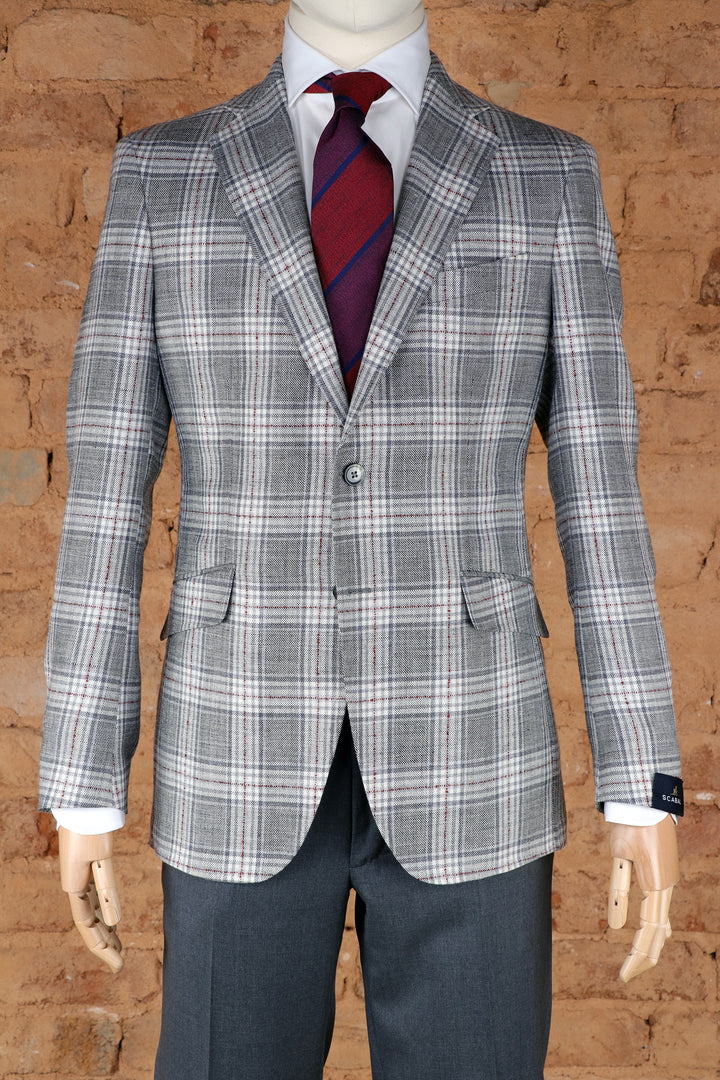 Kenton Unlined Wool, Silk, & Linen Soft Coat in Grey Plaid