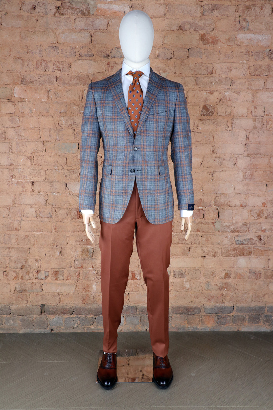 Kenton Unlined Wool, Silk, & Linen Soft Coat in Grey/Orange Plaid