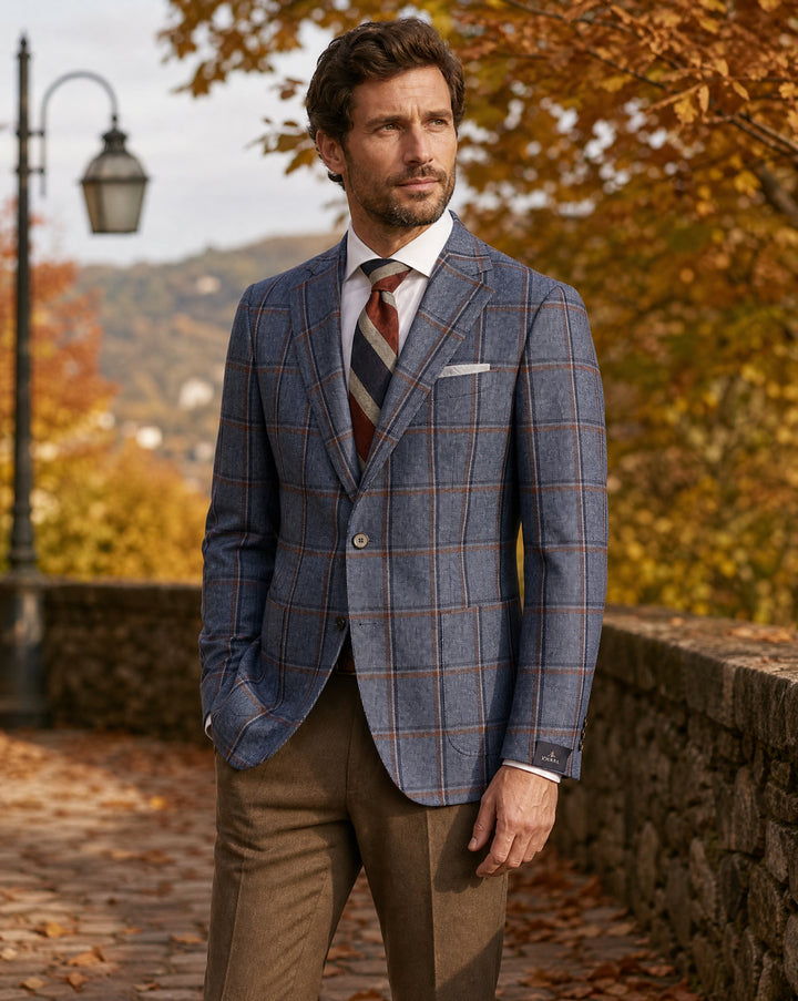 Soho Sportcoat in Denim/Rust Windowpane