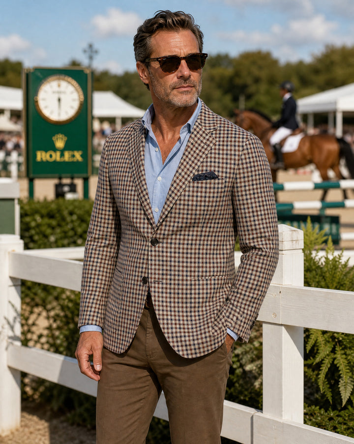 Vincenzo Sportcoat in Navy and Rust Check