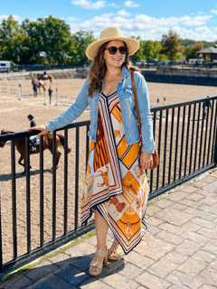 Silk Scarf Dress Light Blue/Orange Horses