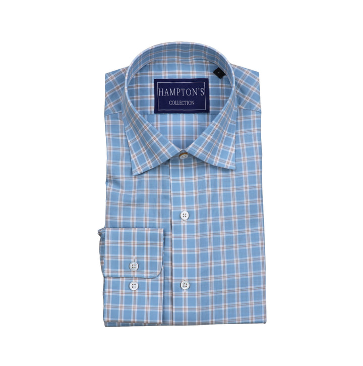Hampton's Sport Shirt - Sky/Tan Graph Check