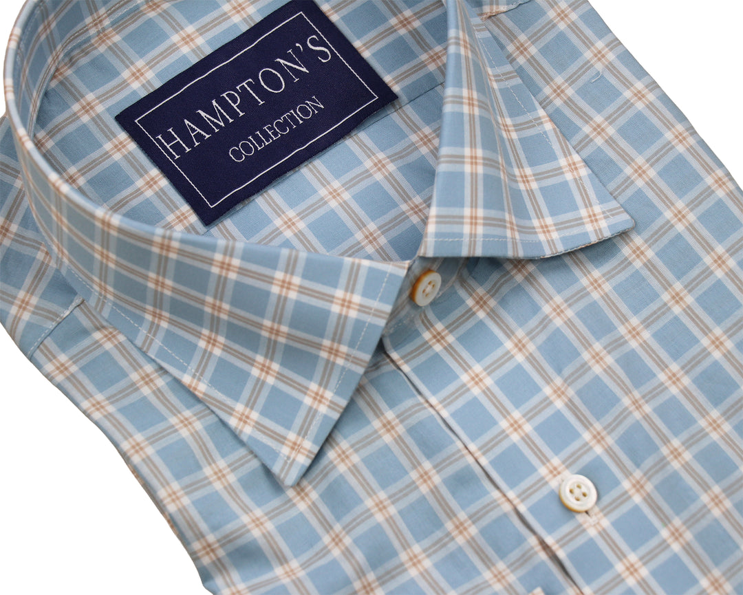 Hampton's Sport Shirt - Sky/Tan Graph Check