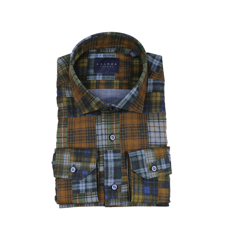 Italian Printed Yarn Dyed Twill Patchwork Sport Shirt