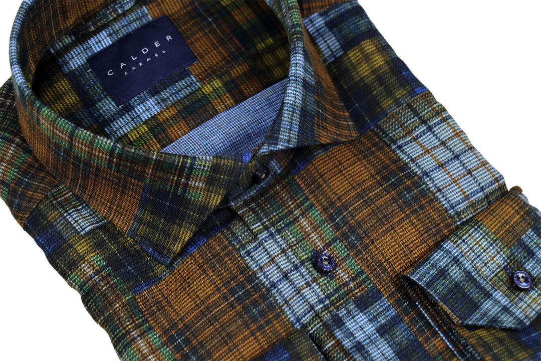 Italian Printed Yarn Dyed Twill Patchwork Sport Shirt
