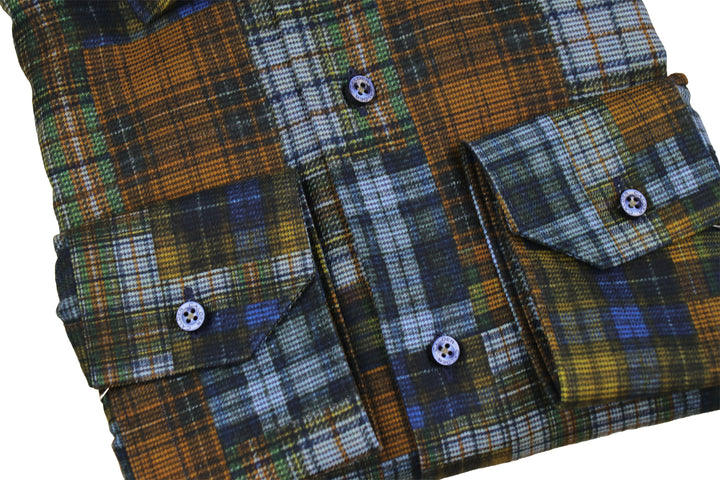 Italian Printed Yarn Dyed Twill Patchwork Sport Shirt