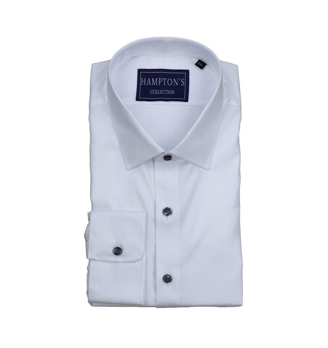Hampton's Dress Shirt - White Tonal Herringbone