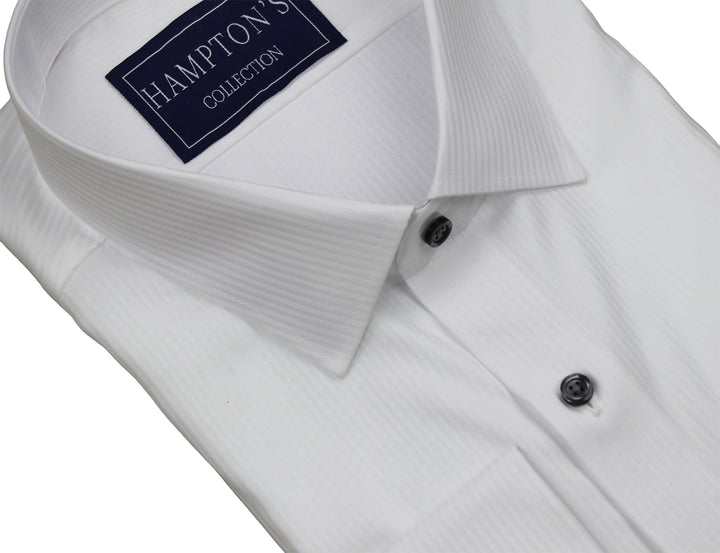 Hampton's Dress Shirt - White Tonal Herringbone