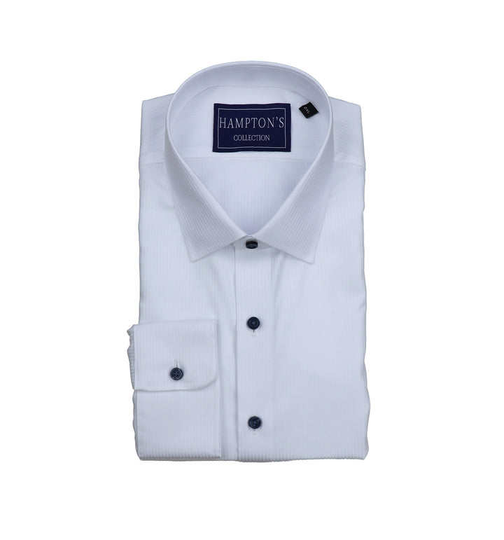 Hampton's Dress Shirt - White Tonal Herringbone