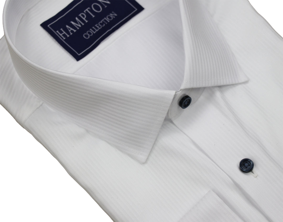 Hampton's Dress Shirt - White Tonal Herringbone