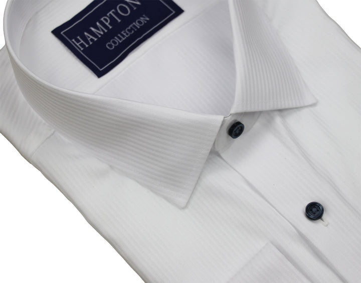 Hampton's Dress Shirt - White Tonal Herringbone