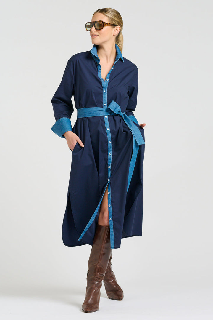 Pia Long-Line Shirt Dress in French Navy