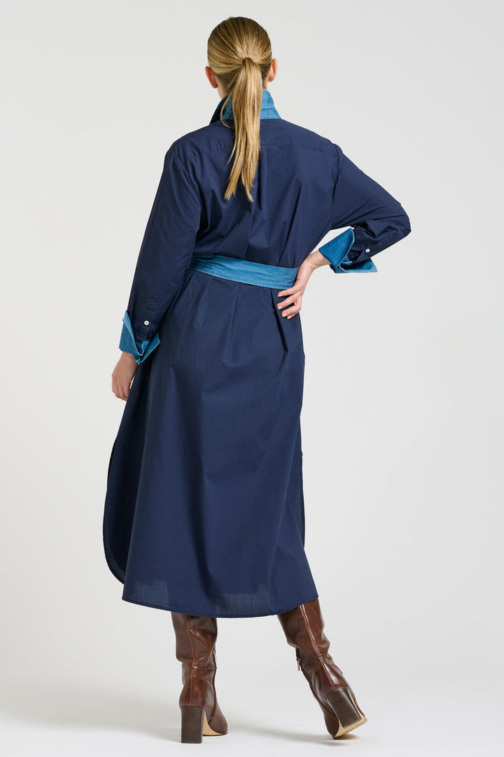 Pia Long-Line Shirt Dress in French Navy