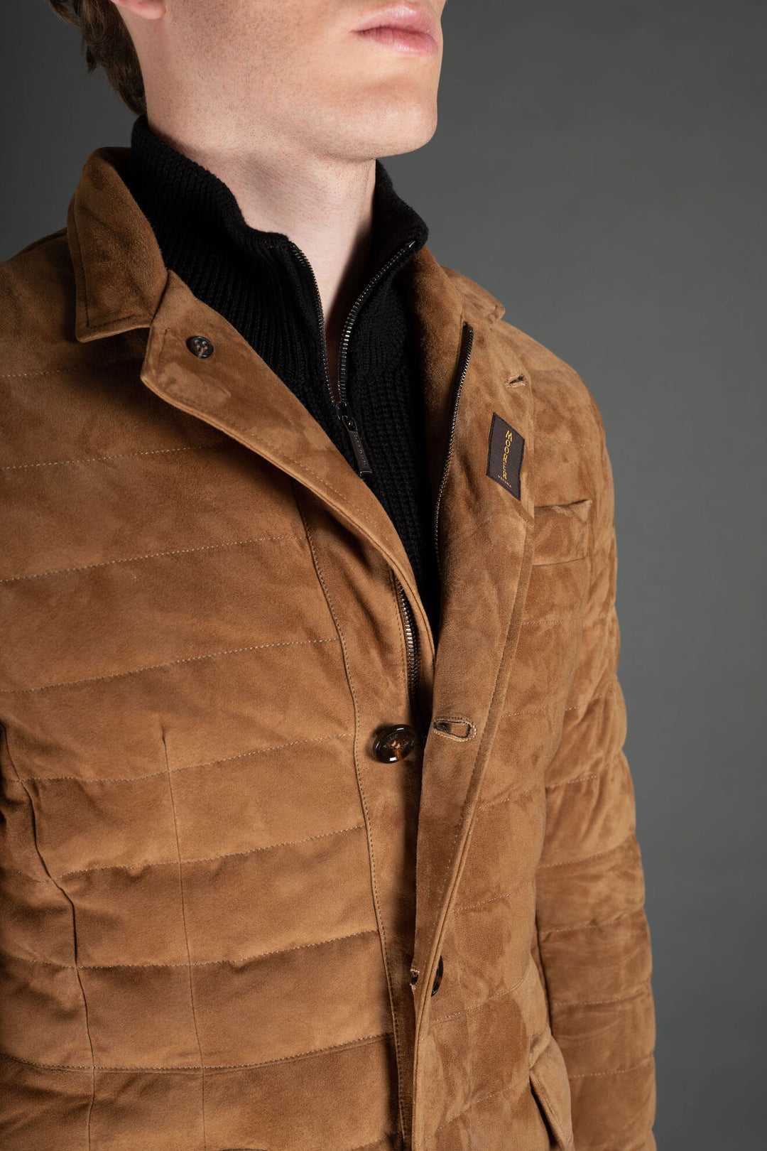 Zavyer Quilted Coat in Alcantara Suede