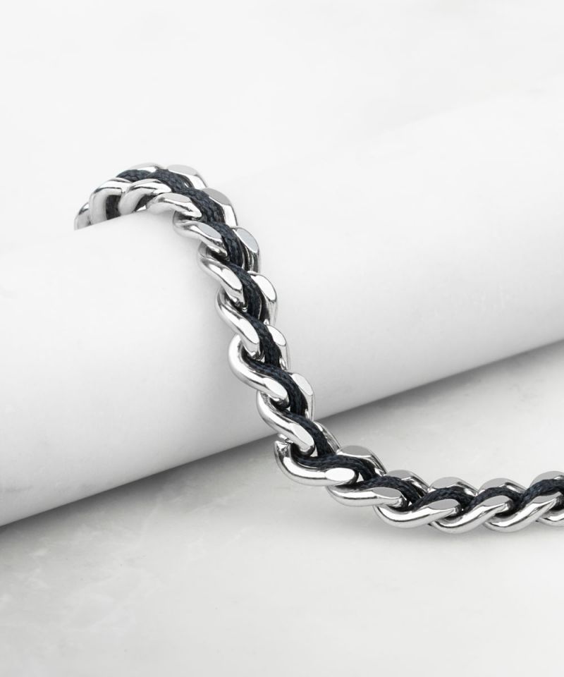 Catena Curb Link/Rope Bracelet in Navy/Silver