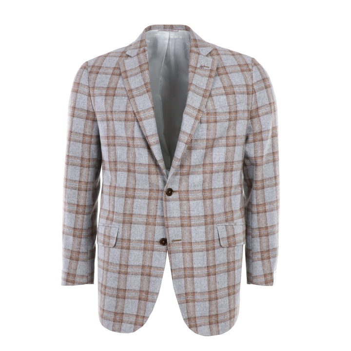 Wool & Cashmere Plaid Sportcoat in Grey & Tan