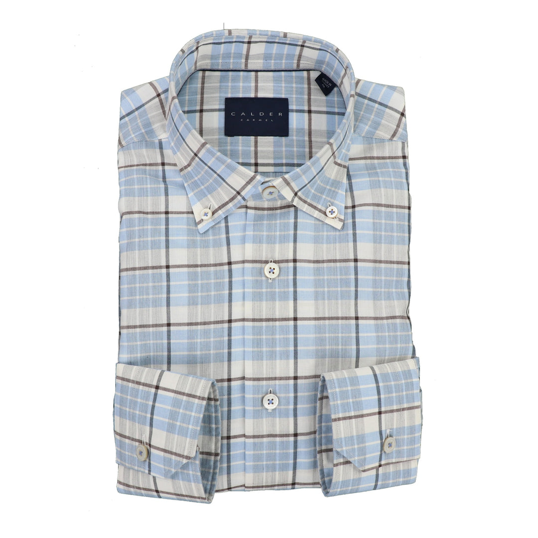 Cotton-Cashmere Flannel Sport Shirt in Sky Blue