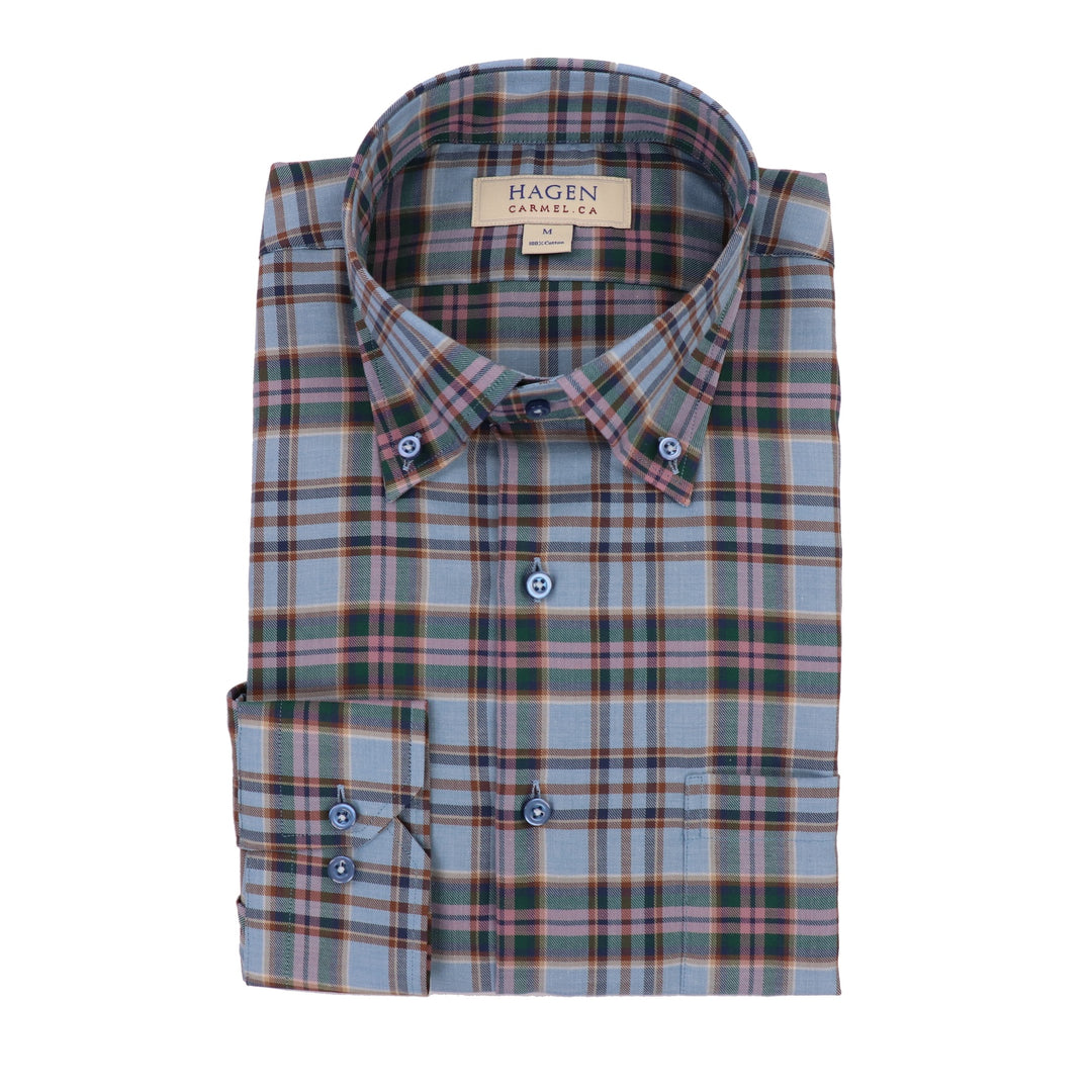 Brushed Plaid Sport Shirt in Sky