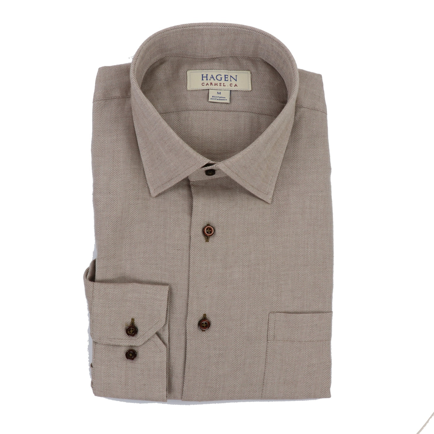 Cotton-Cashmere Herringbone Sport Shirt in Beige