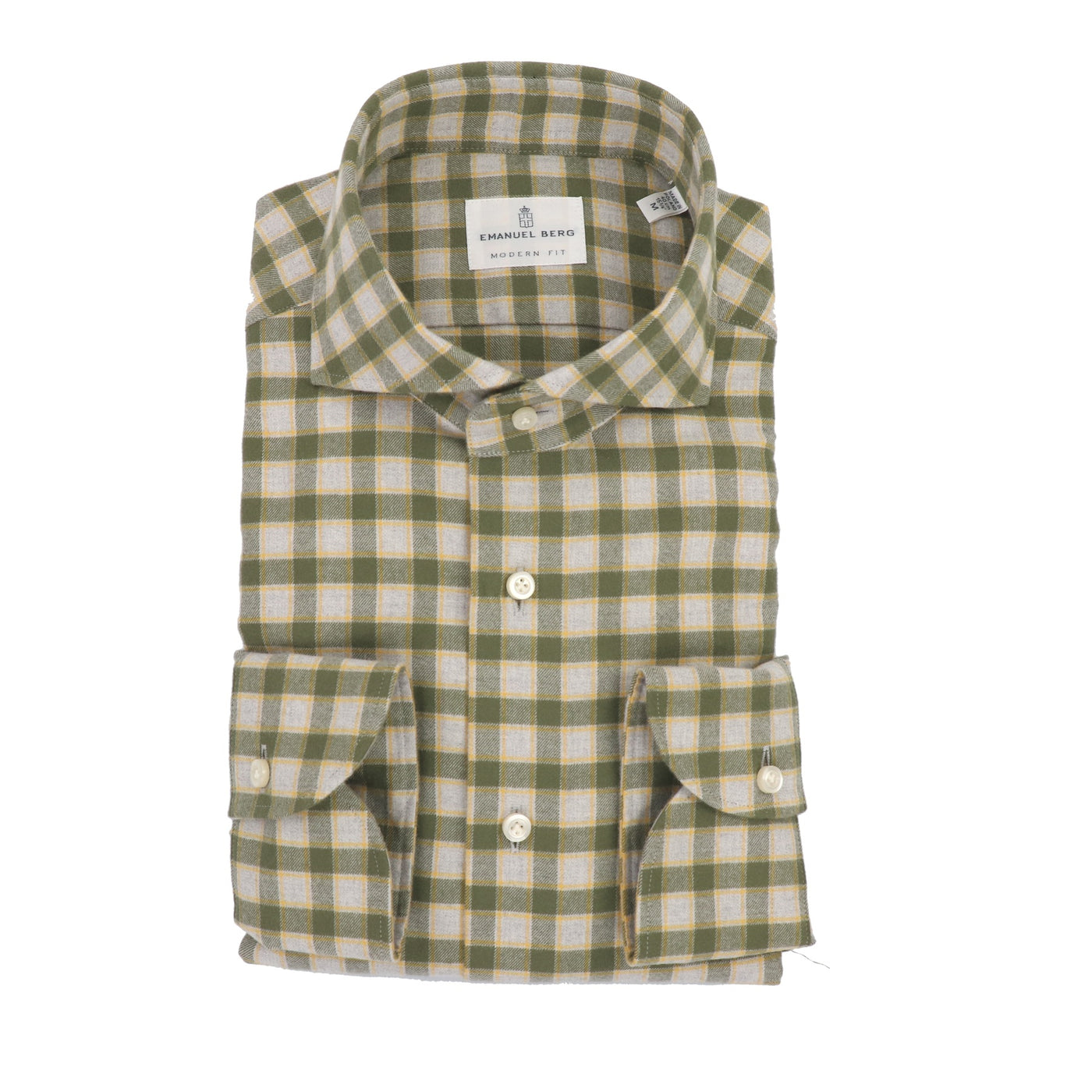 Luxury Brushed Flannel Sport Shirt in Grey & Olive
