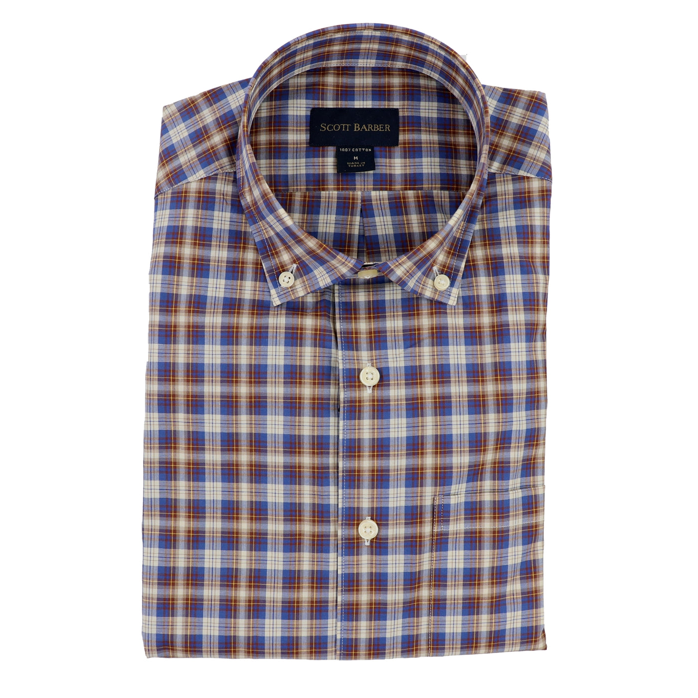 Organic Cotton Washed Plaid Sport Shirt in Bronze