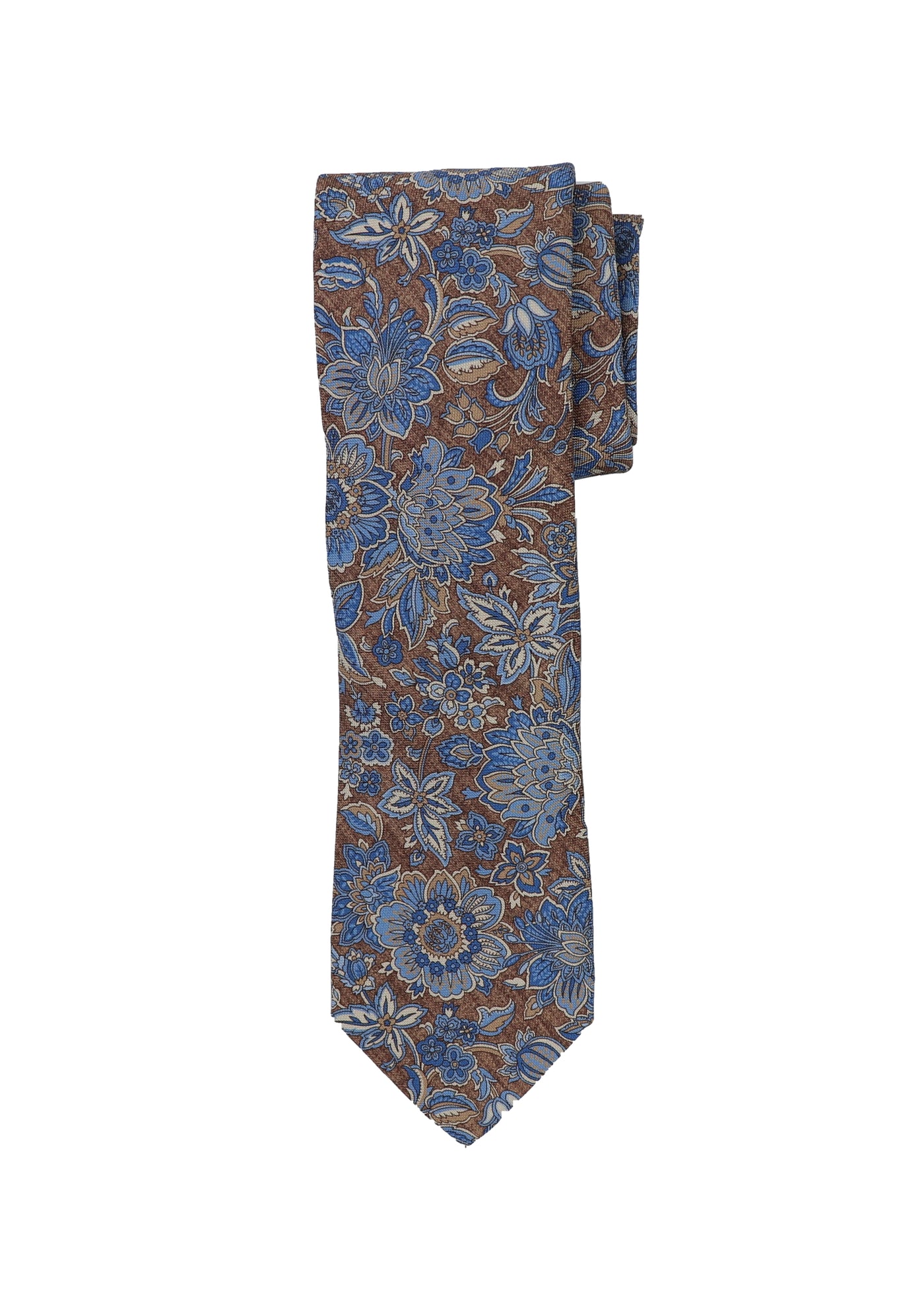 Large Floral Printed Necktie in Tan