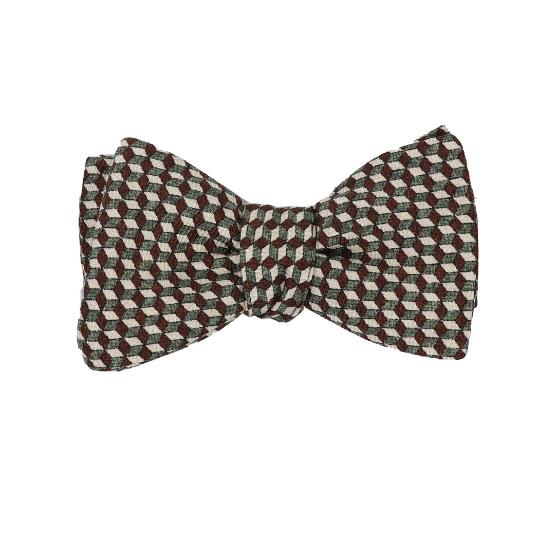 Geo Boxes Bow Tie in Olive & Brown