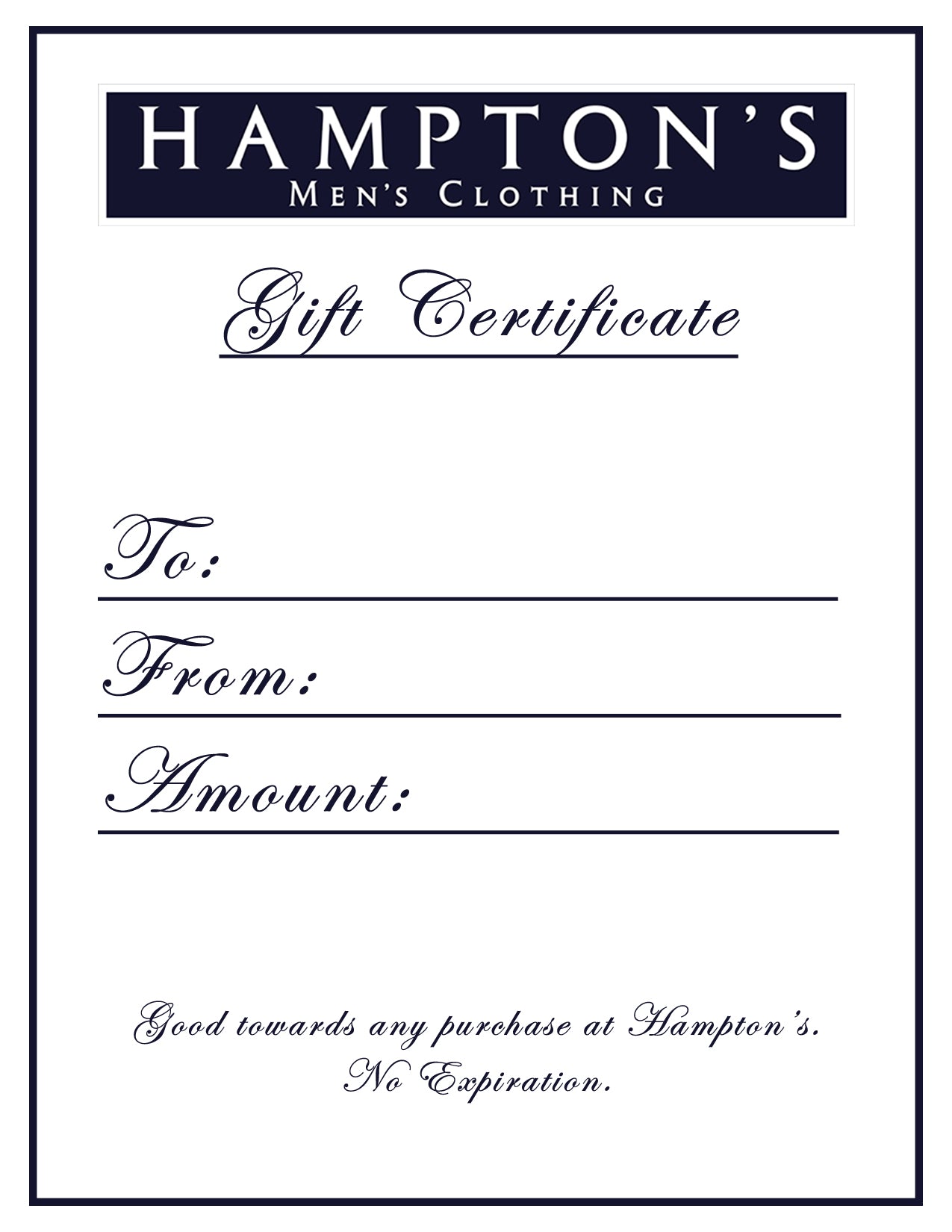 Hampton's Gift Certificate