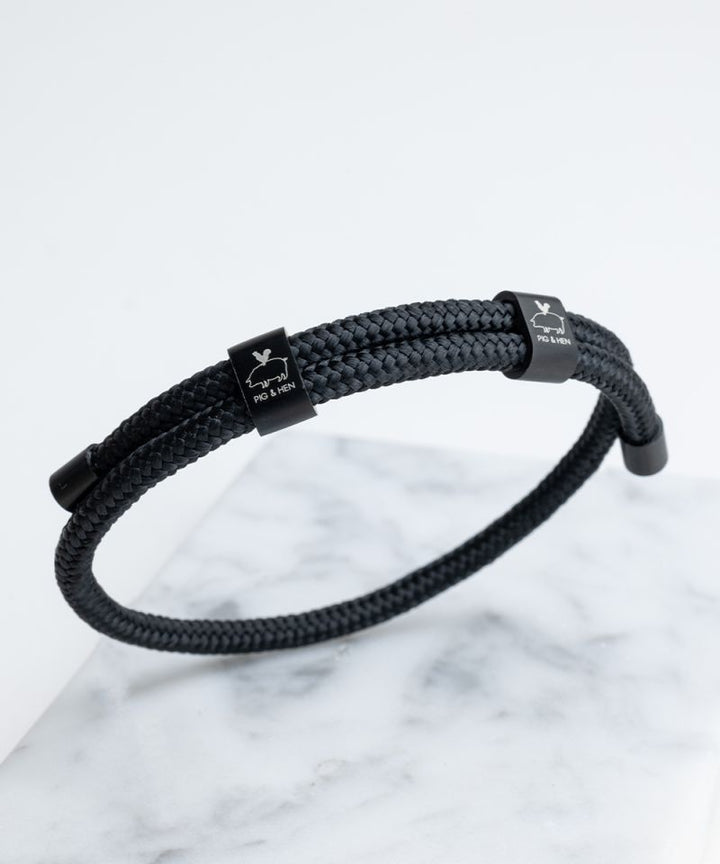 Little Lewis DBL Rope Bracelet in Black/Black