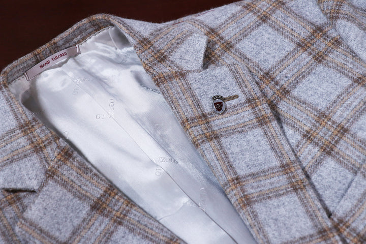 Wool & Cashmere Plaid Sportcoat in Grey & Tan